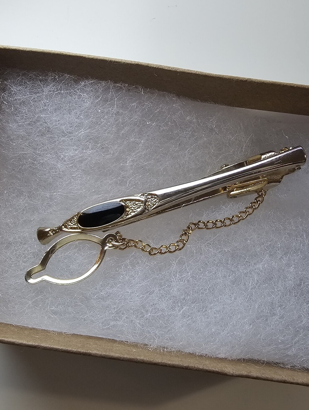Vintage Gold Tie Clip with Black Enamel Accent